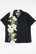 Black Hibiscus Side Stripe Hawaiian Shirt 1886