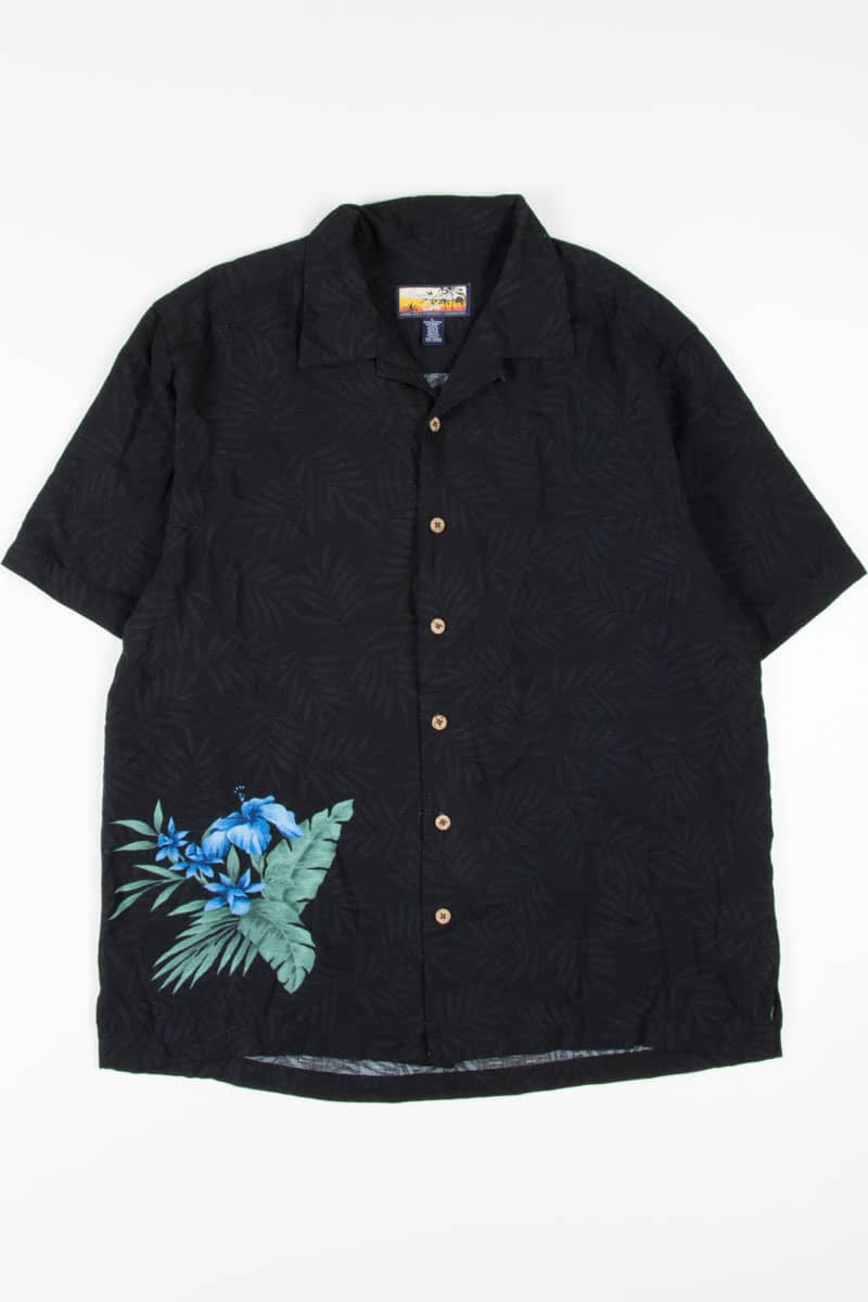 Black & Blue Tropical Floral Hawaiian Shirt 1894
