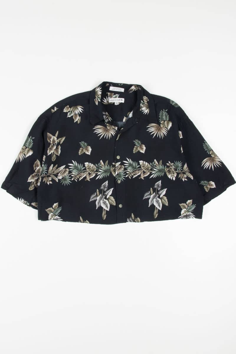 Black Leaf Border Cropped Hawaiian Shirt 1924