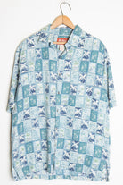 Blue Palm Checkered Vintage Hawaiian