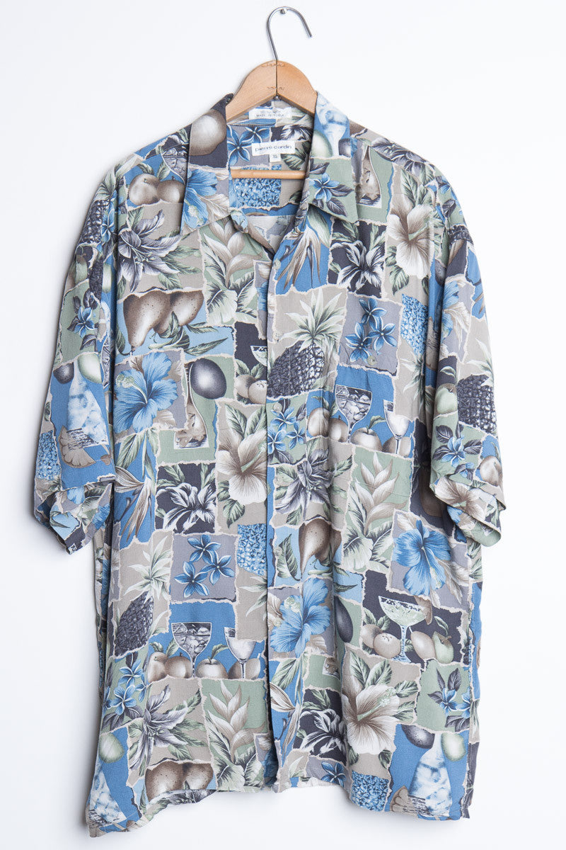 Blue and Green Flower Vintage Hawaiian