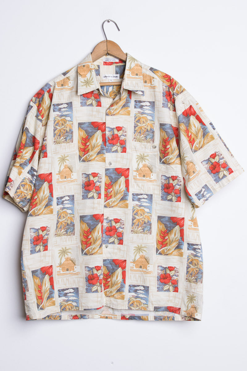 Tan Floral Vintage Hawaiian