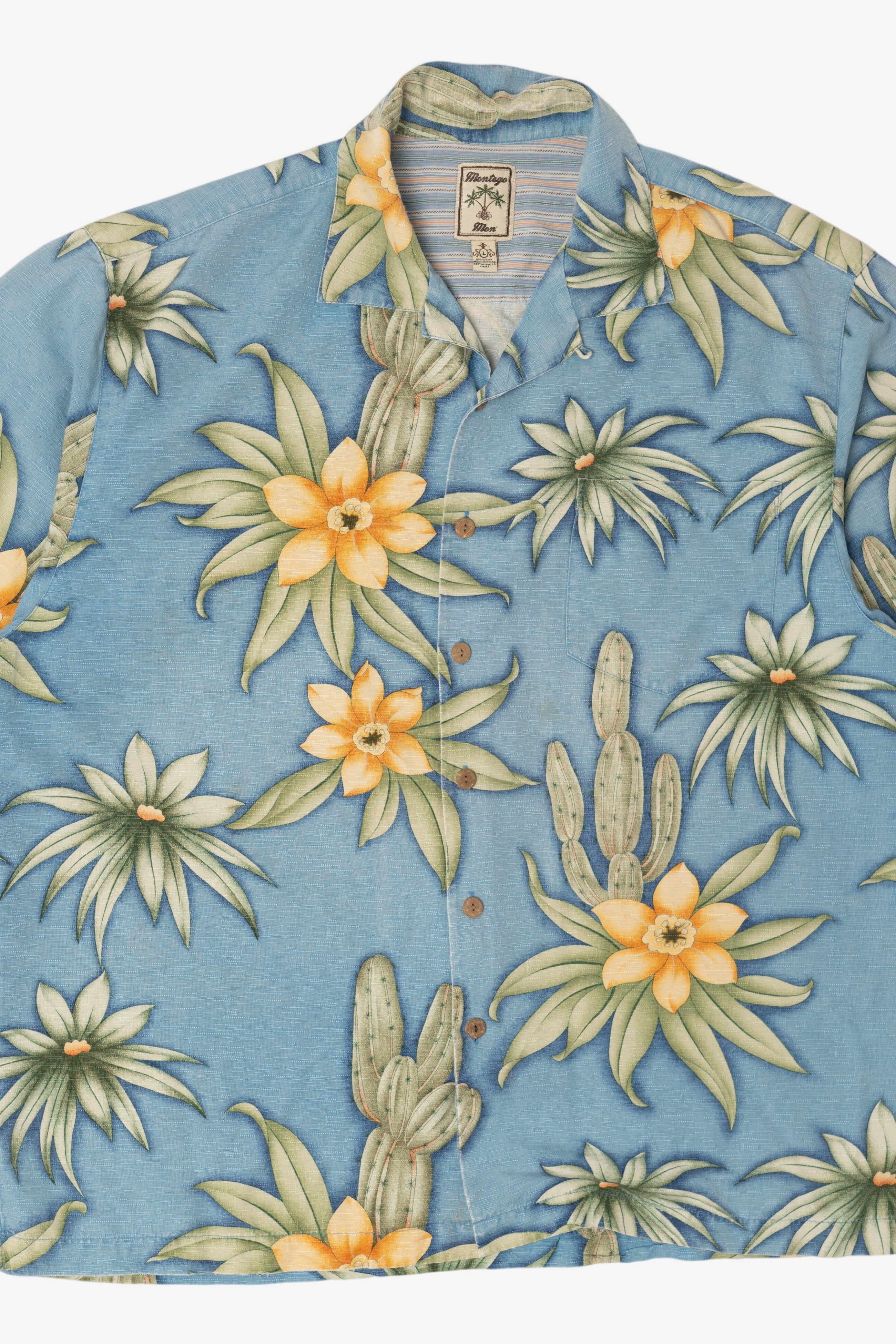 Vintage Light Blue Montego Mon' Silk Hawaiian Button Up Shirt (1990s)