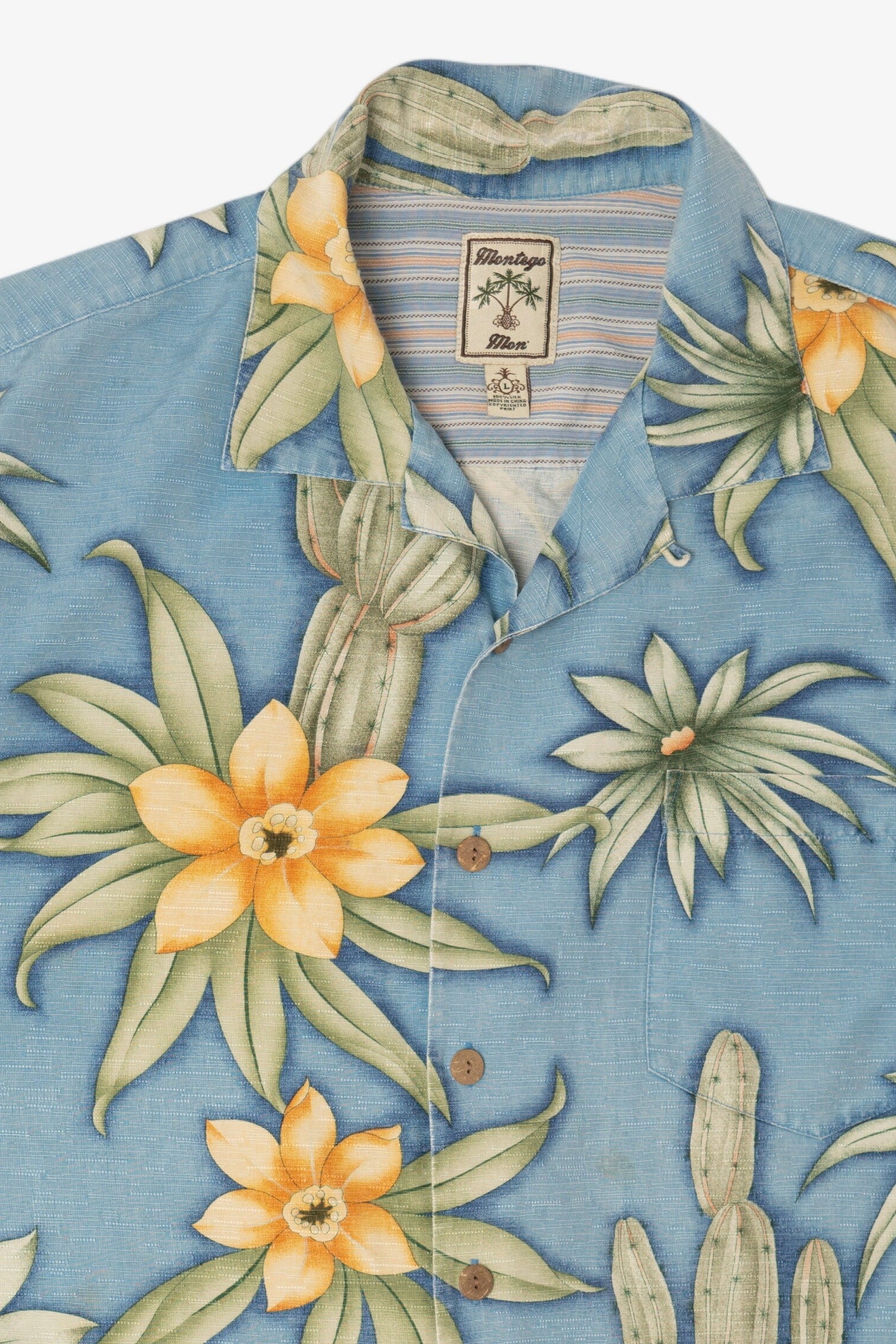 Vintage Light Blue Montego Mon' Silk Hawaiian Button Up Shirt (1990s)