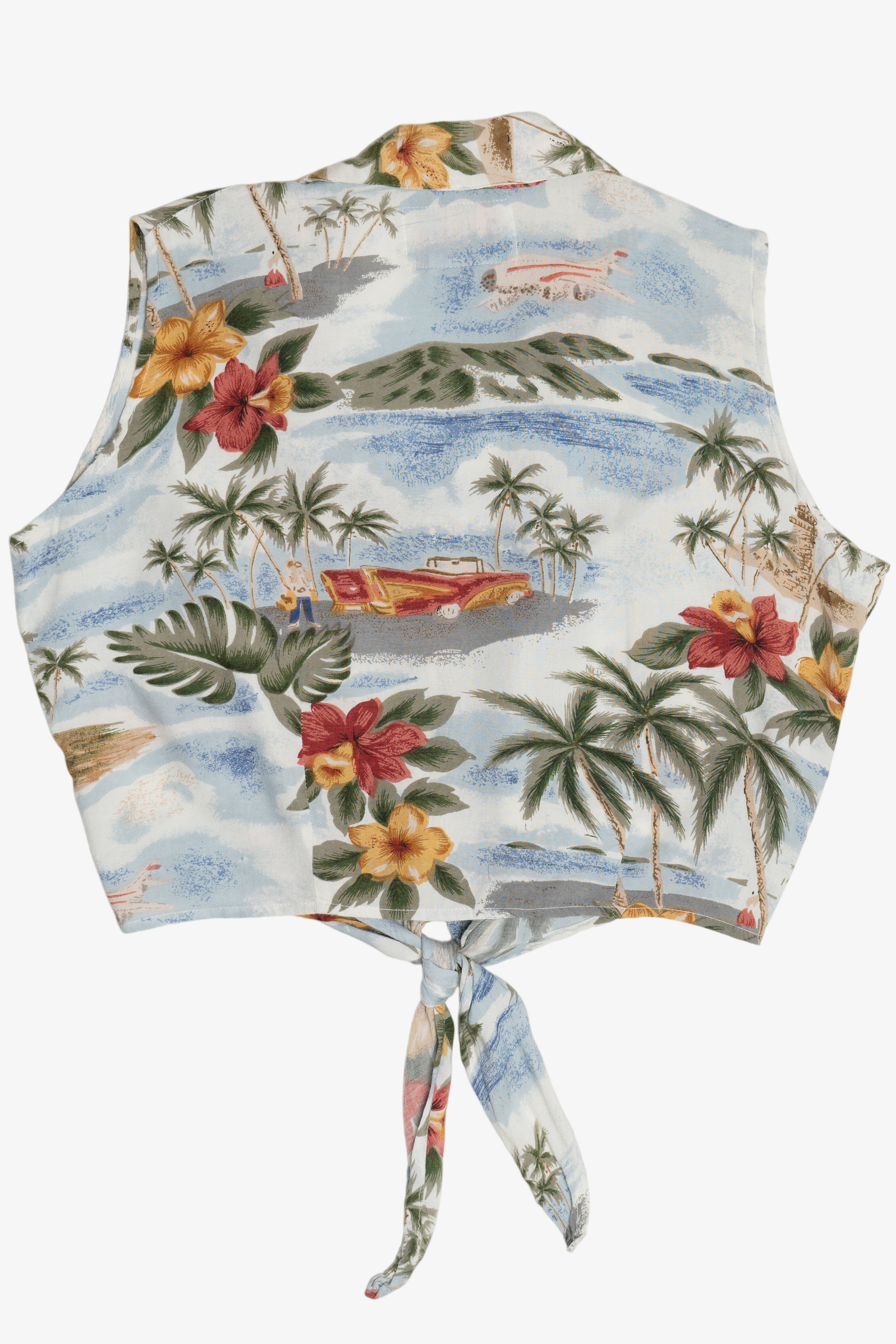 Vintage Sleeveless Hawaiian Cropped Tie Top (1990s)