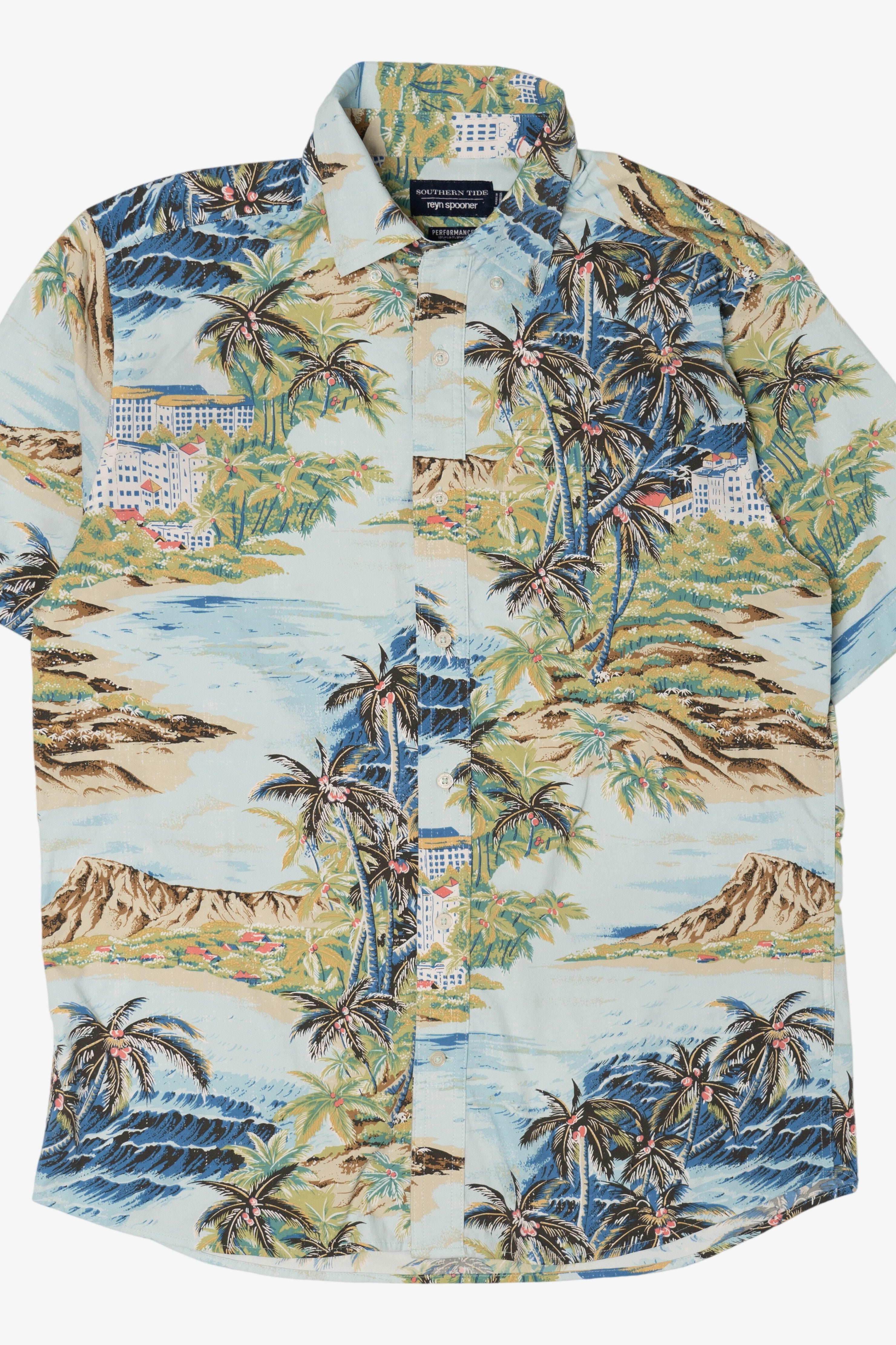 Light Blue Southern Tide Reyn Spooner Hawaiian Button Up Shirt (2010s)