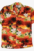 Vintage Orange Tropical Paradise Style Hawaiian Button Up Shirt (2000s)