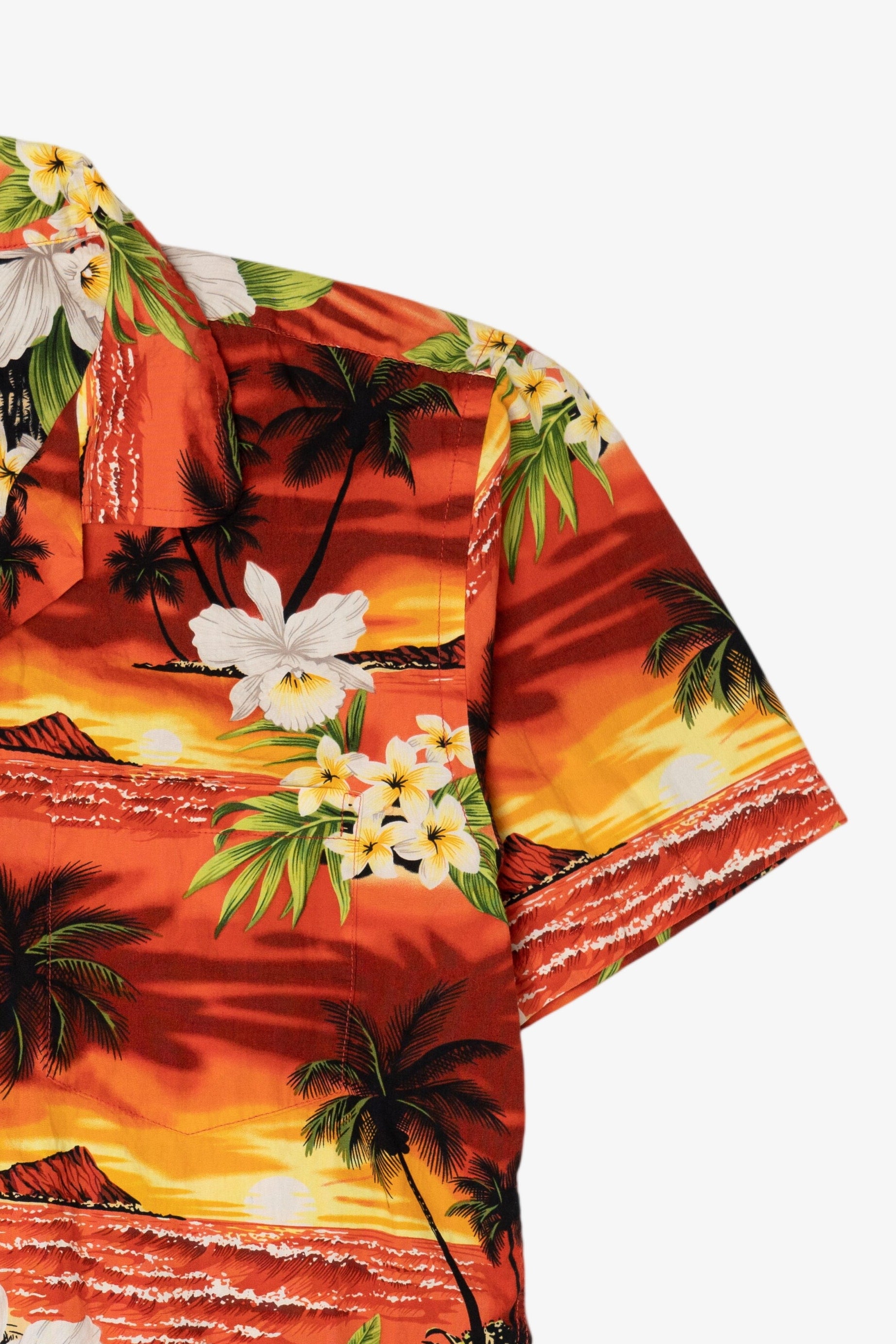 Vintage Orange Tropical Paradise Style Hawaiian Button Up Shirt (2000s)