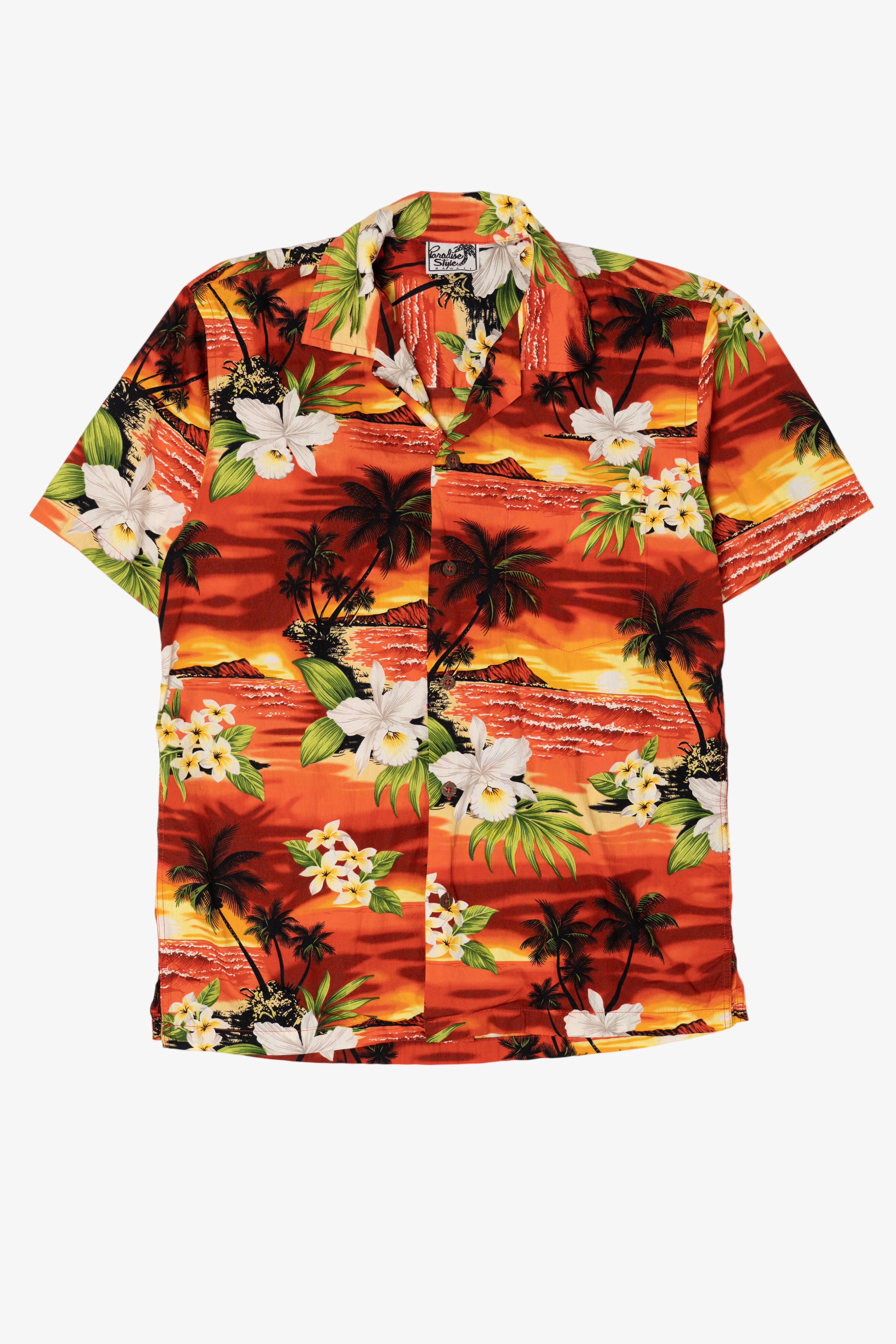 Vintage Orange Tropical Paradise Style Hawaiian Button Up Shirt (2000s)