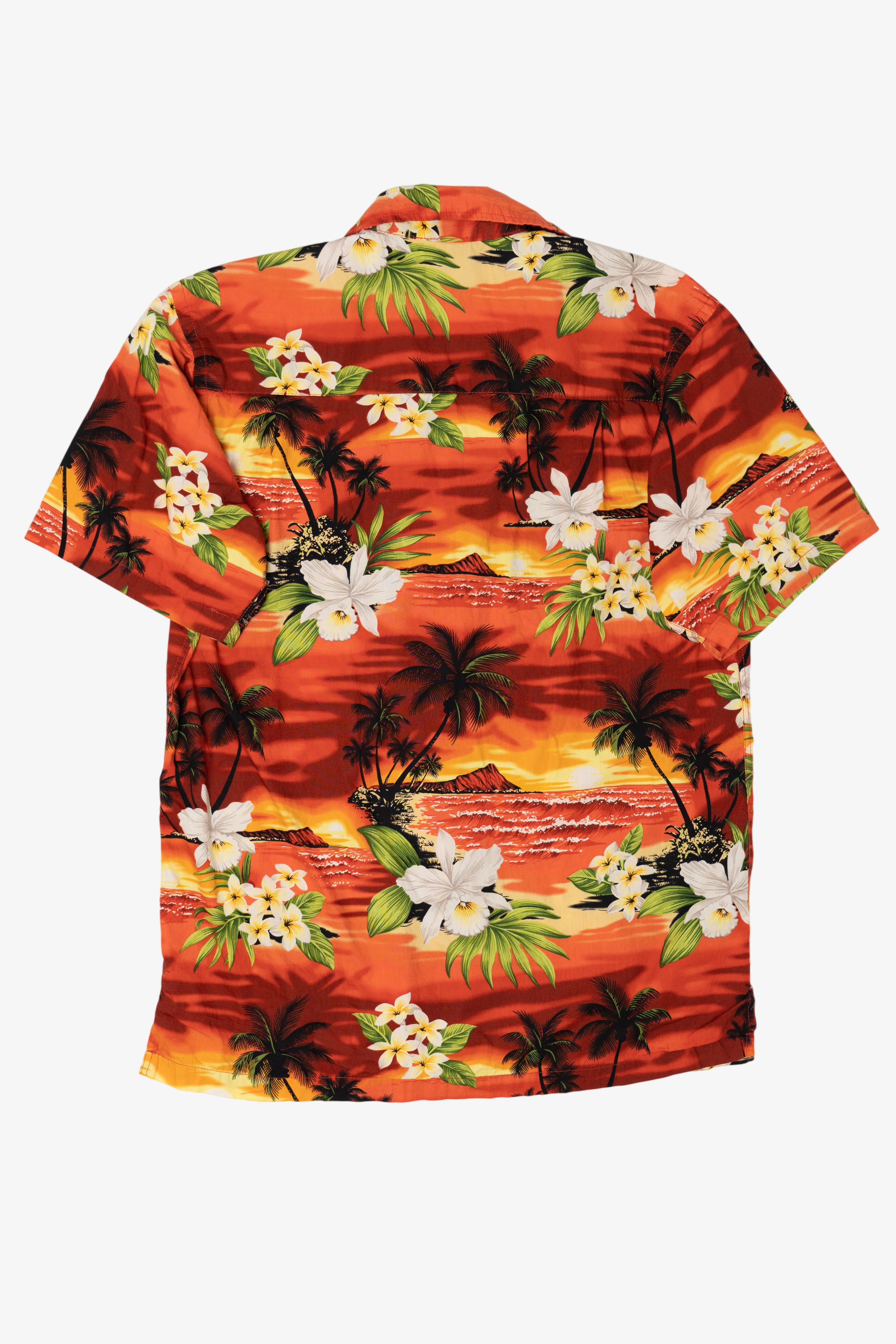 Vintage Orange Tropical Paradise Style Hawaiian Button Up Shirt (2000s)
