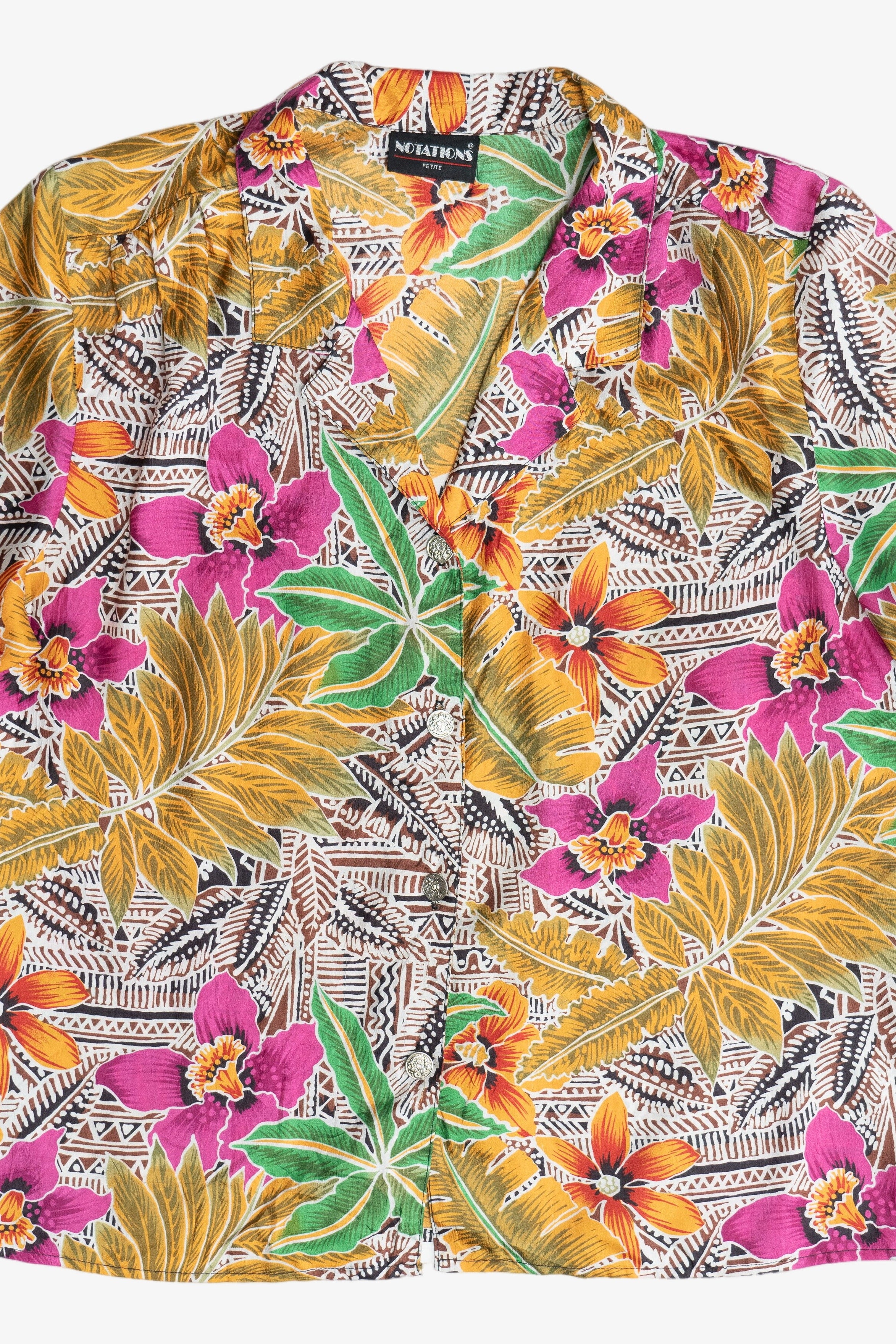 Vintage Notations Silky Button Up Hawaiian Shirt (1990s)