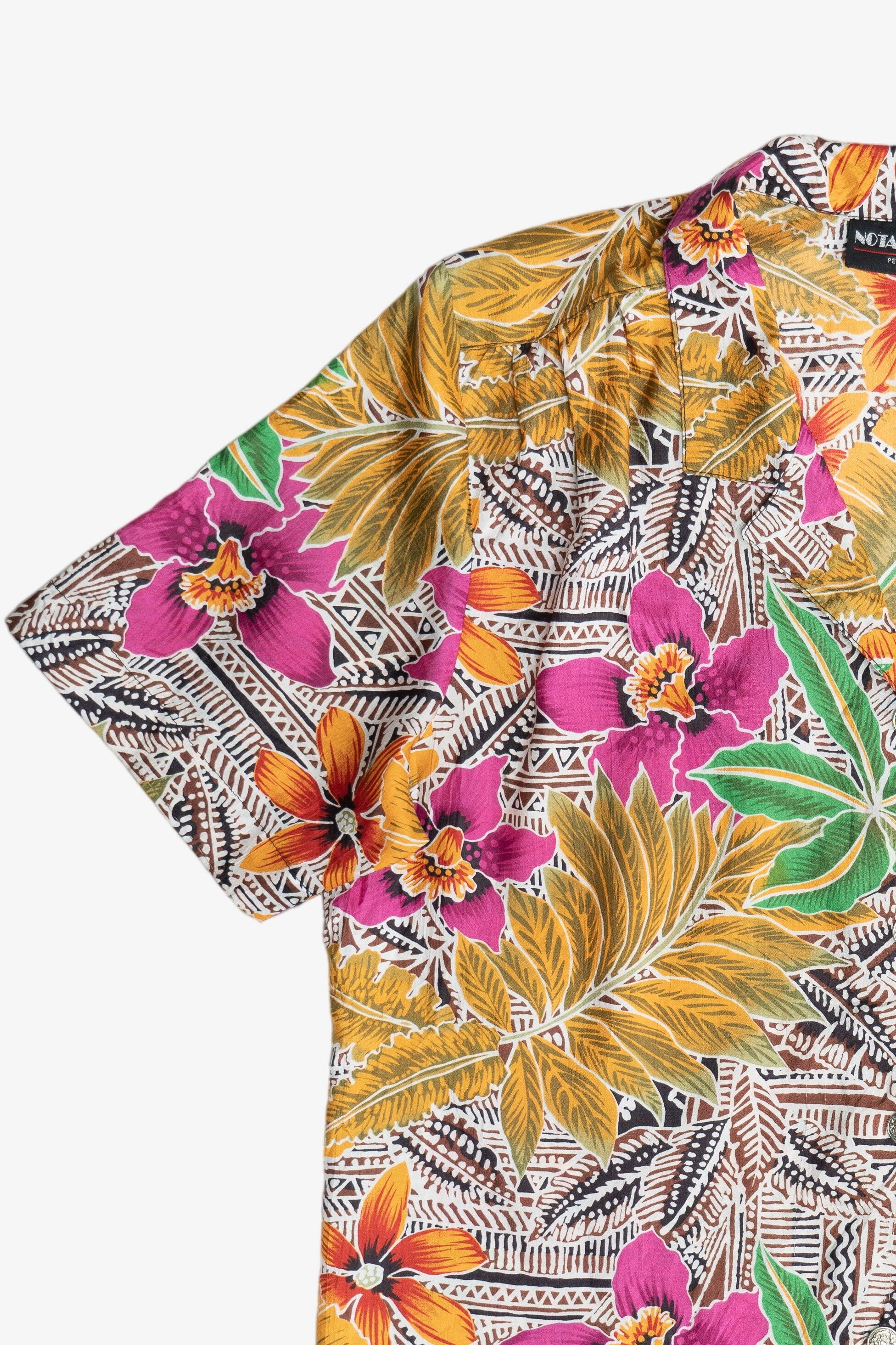 Vintage Notations Silky Button Up Hawaiian Shirt (1990s)