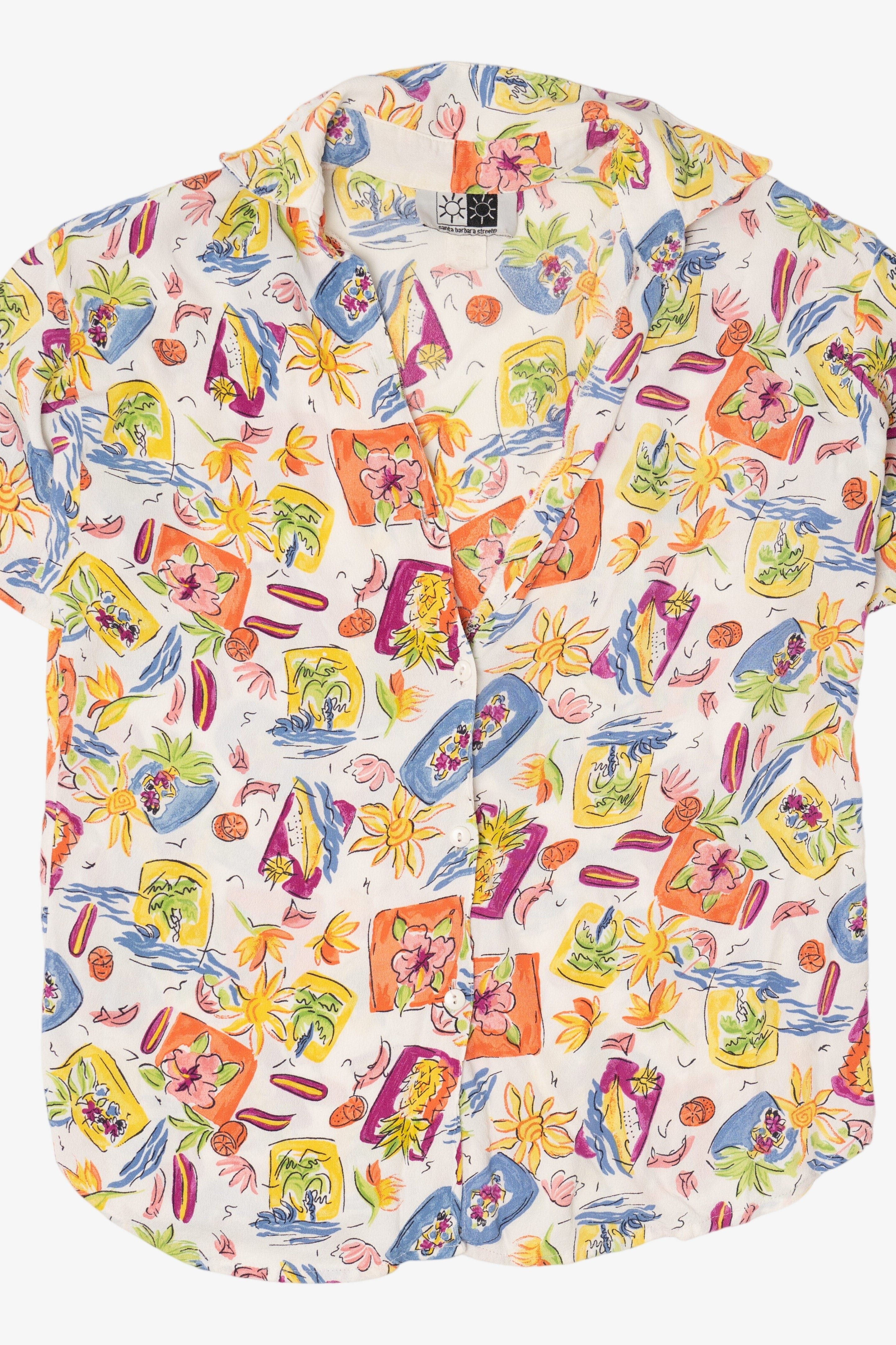 Vintage White Floral Santa Barbara Street Hawaiian Button Up Shirt (1990s)