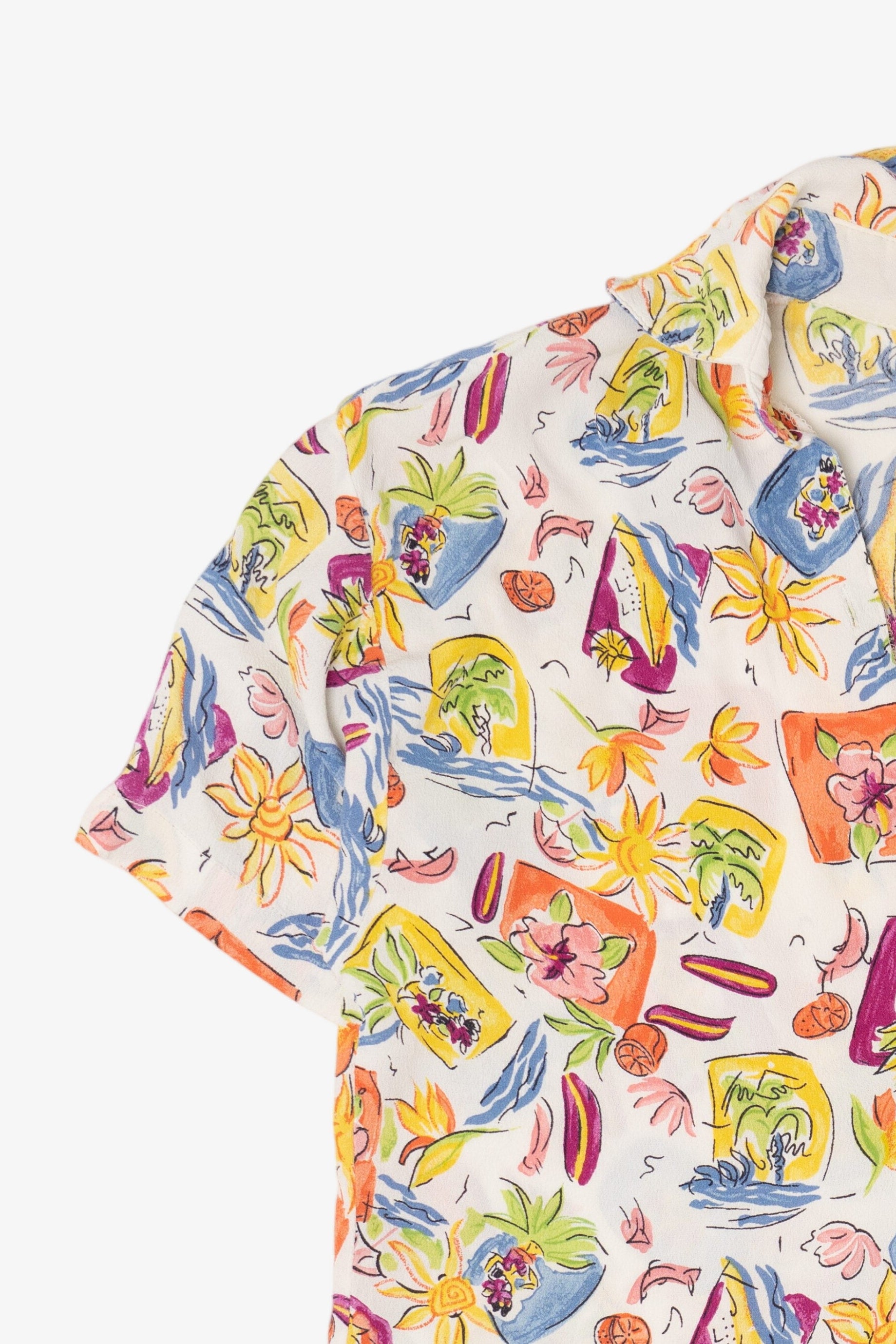 Vintage White Floral Santa Barbara Street Hawaiian Button Up Shirt (1990s)