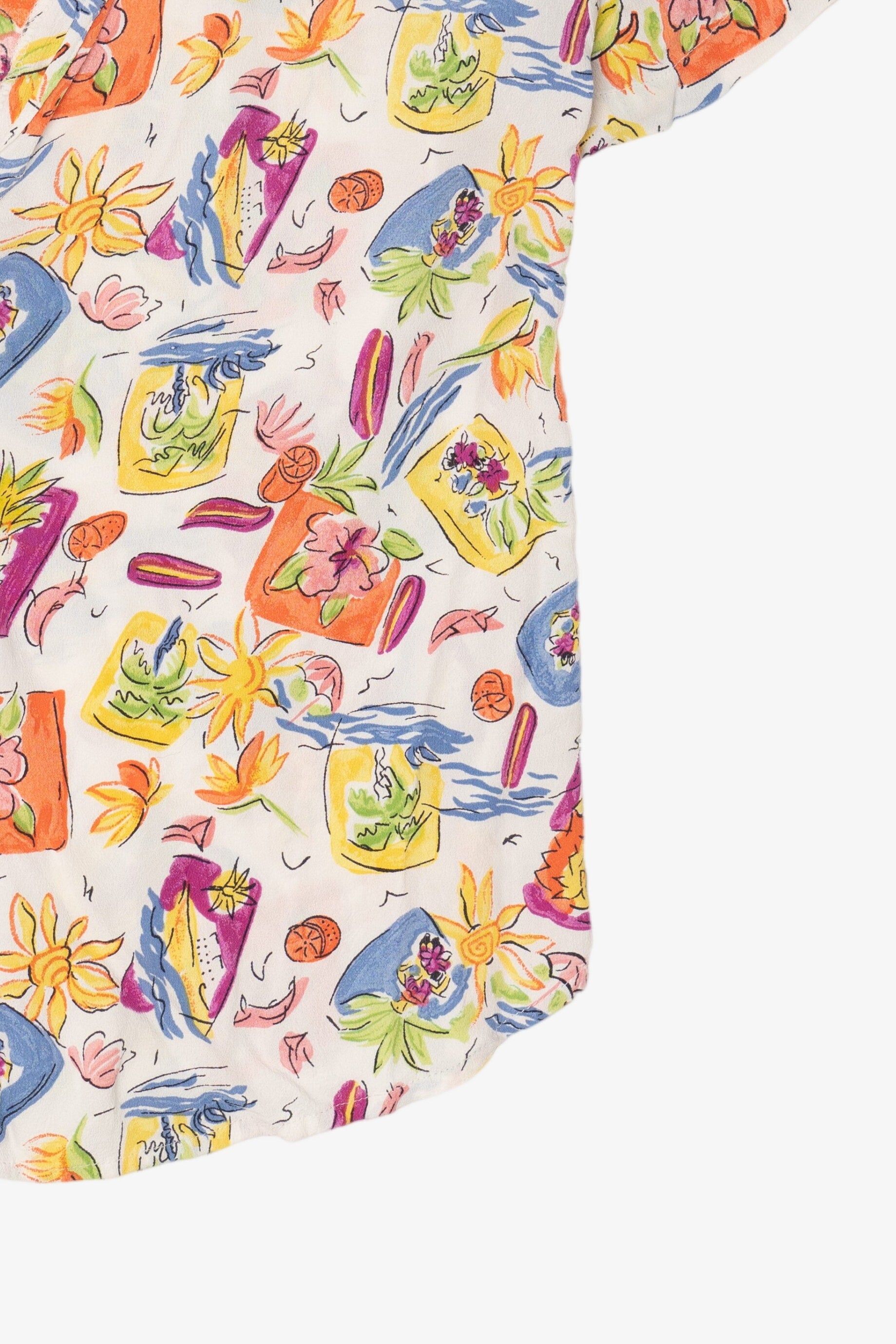 Vintage White Floral Santa Barbara Street Hawaiian Button Up Shirt (1990s)