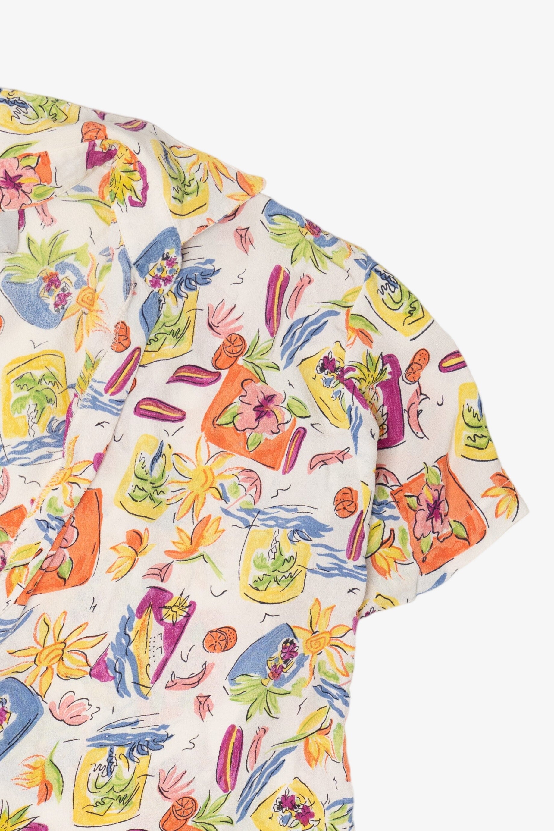 Vintage White Floral Santa Barbara Street Hawaiian Button Up Shirt (1990s)