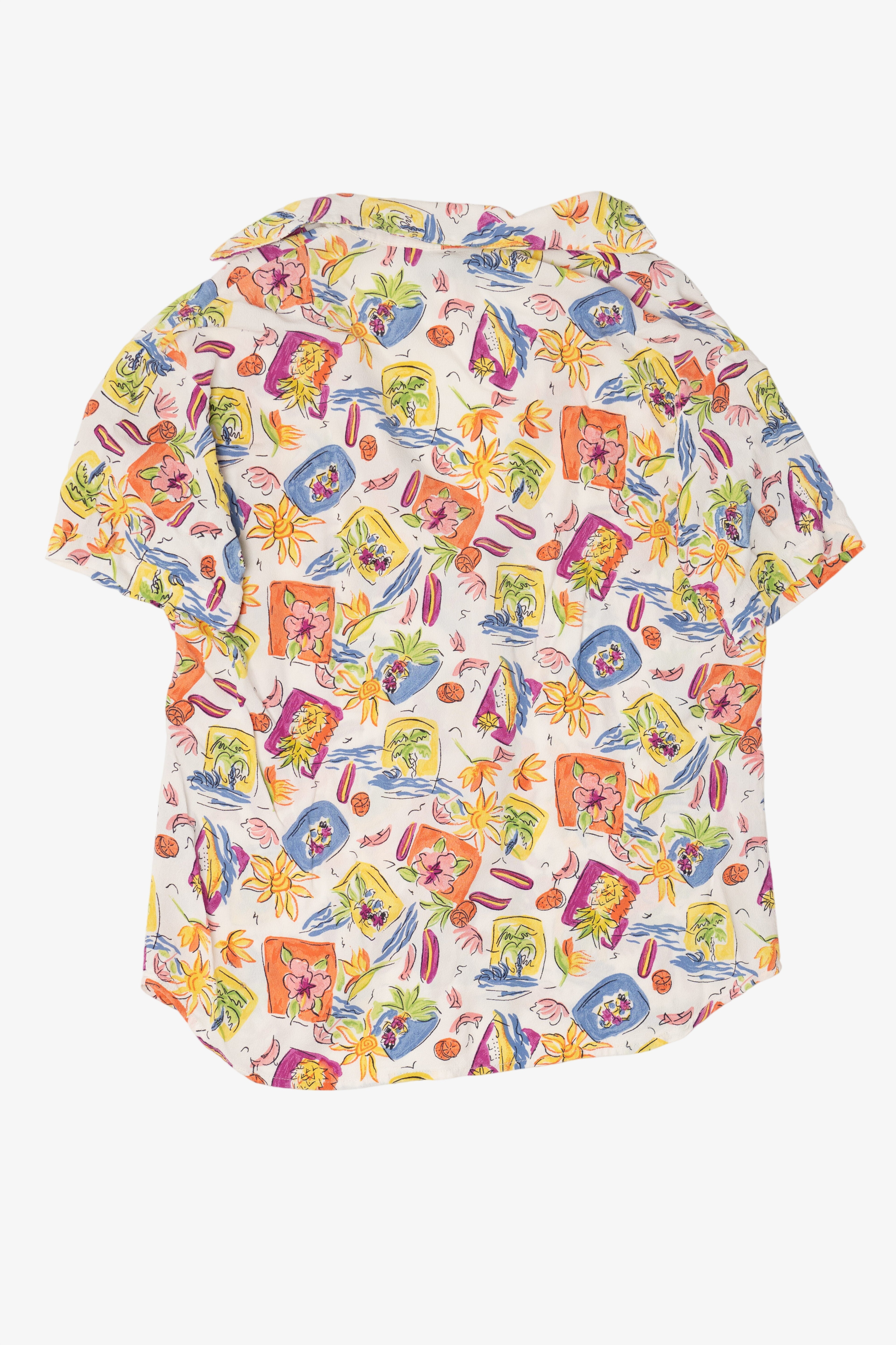 Vintage White Floral Santa Barbara Street Hawaiian Button Up Shirt (1990s)