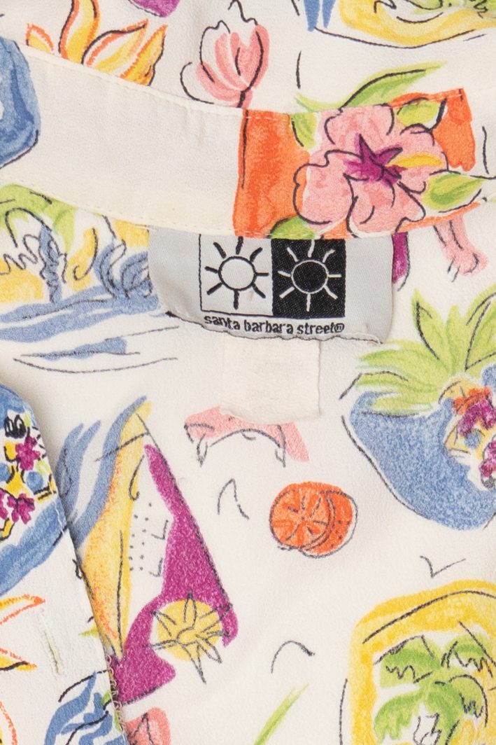 Vintage White Floral Santa Barbara Street Hawaiian Button Up Shirt (1990s)