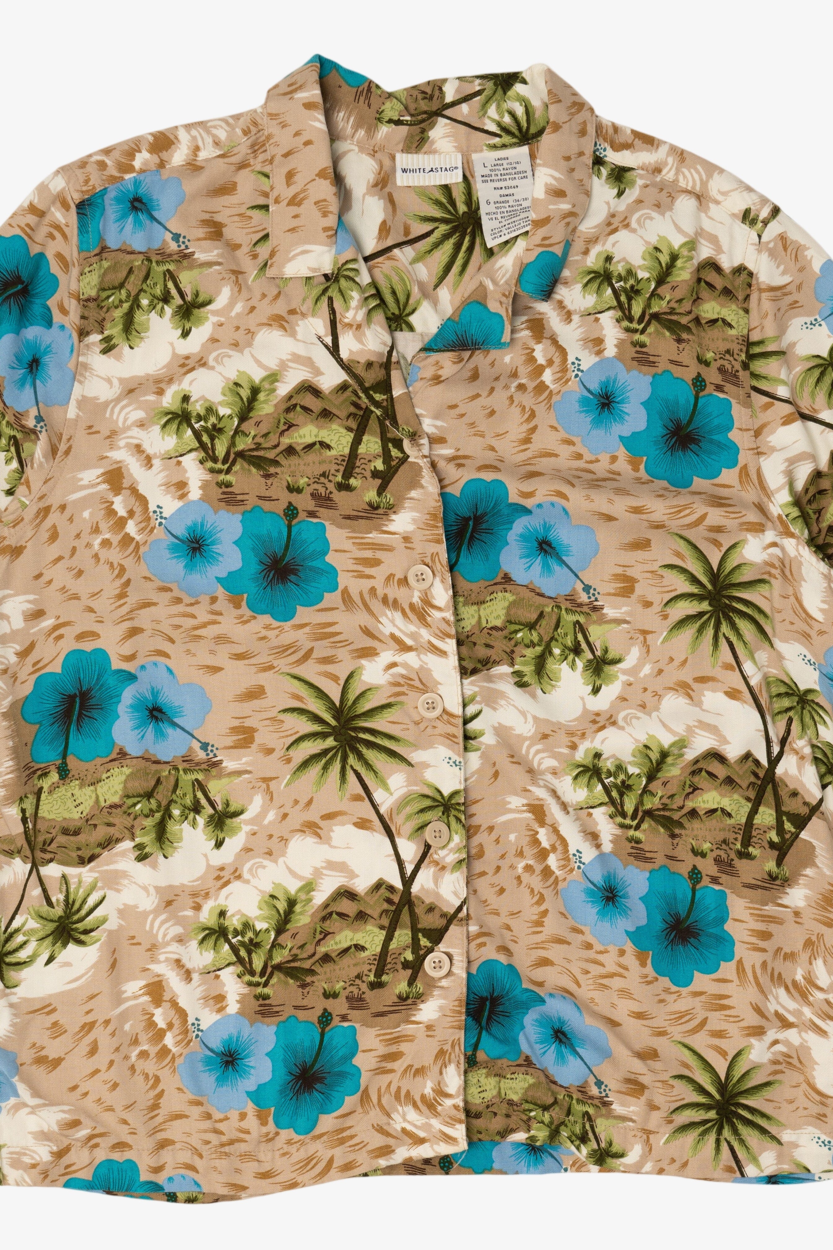 Vintage Beige White Stag Hawaiian Button Up Shirt (1990s)