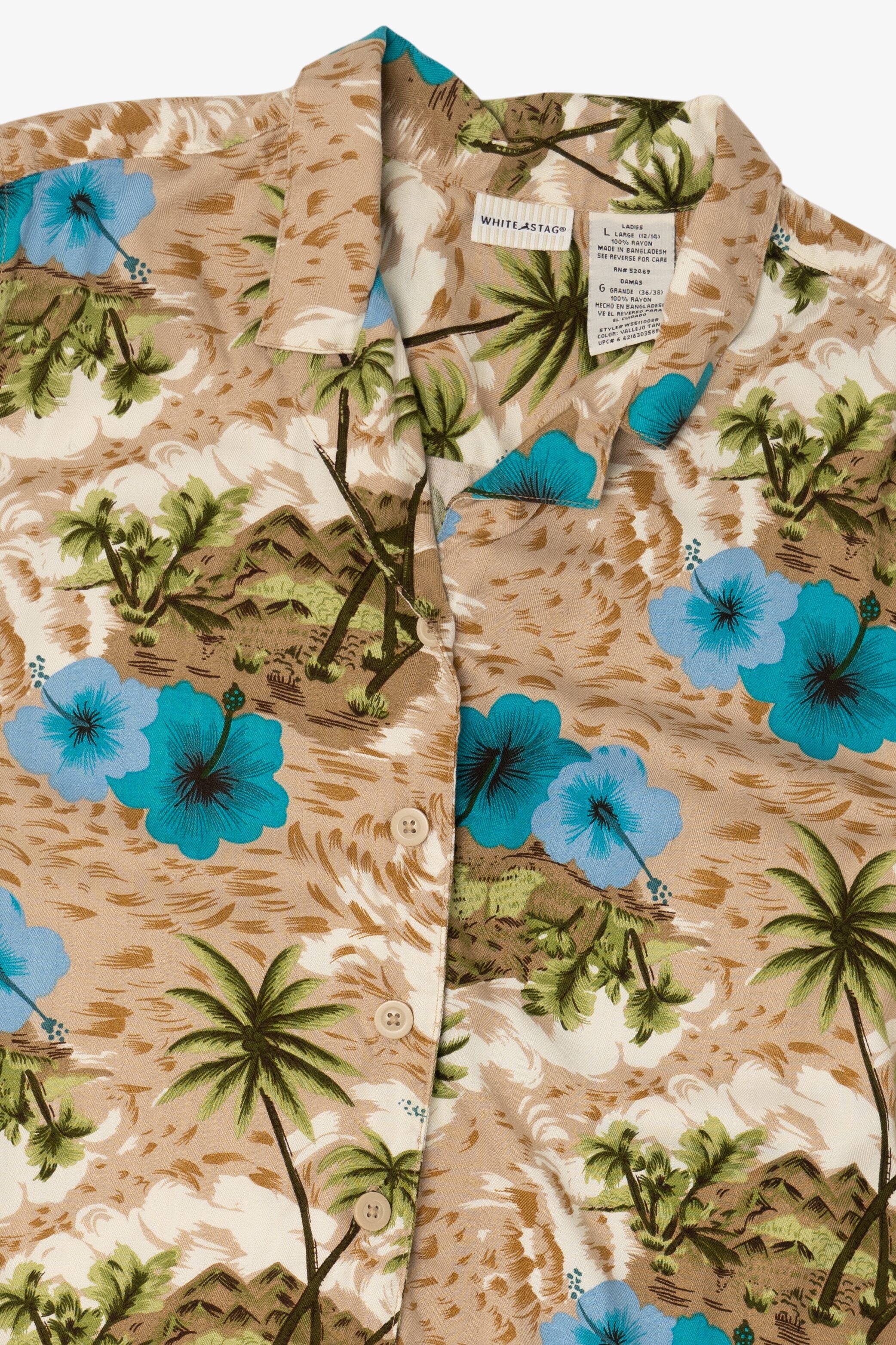 Vintage Beige White Stag Hawaiian Button Up Shirt (1990s)