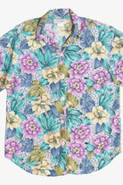 Vintage Floral Leopard Print Cotton Hawaiian Button Up (1980s)
