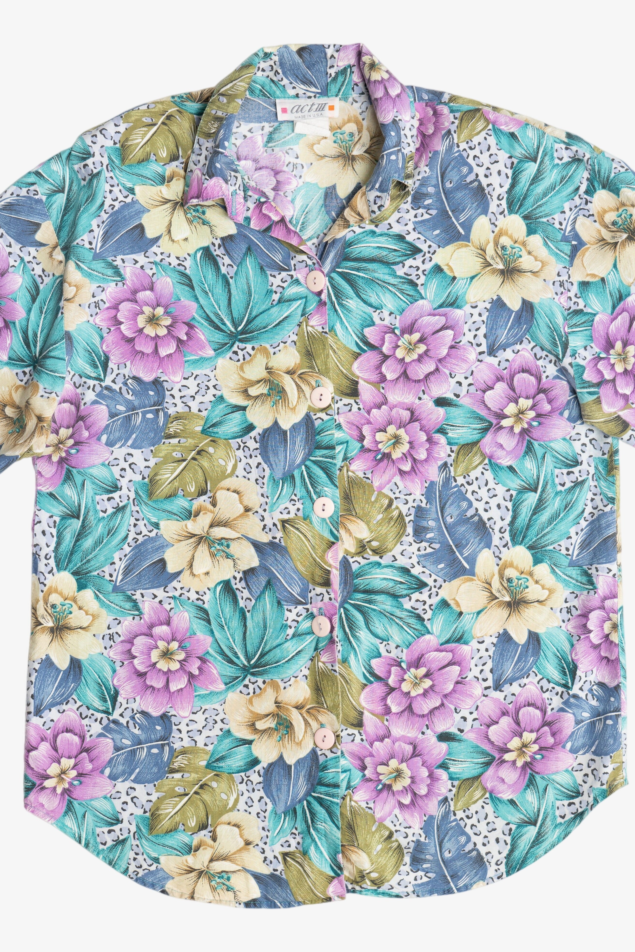 Vintage Floral Leopard Print Cotton Hawaiian Button Up (1980s)