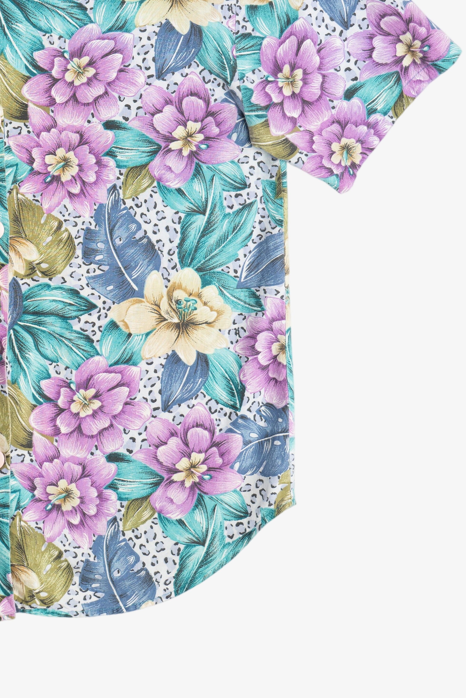 Vintage Floral Leopard Print Cotton Hawaiian Button Up (1980s)