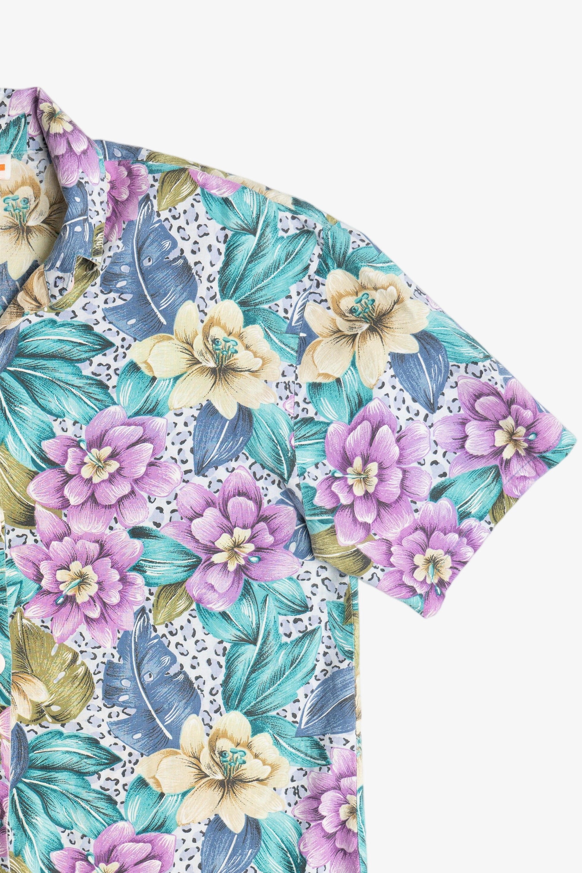 Vintage Floral Leopard Print Cotton Hawaiian Button Up (1980s)
