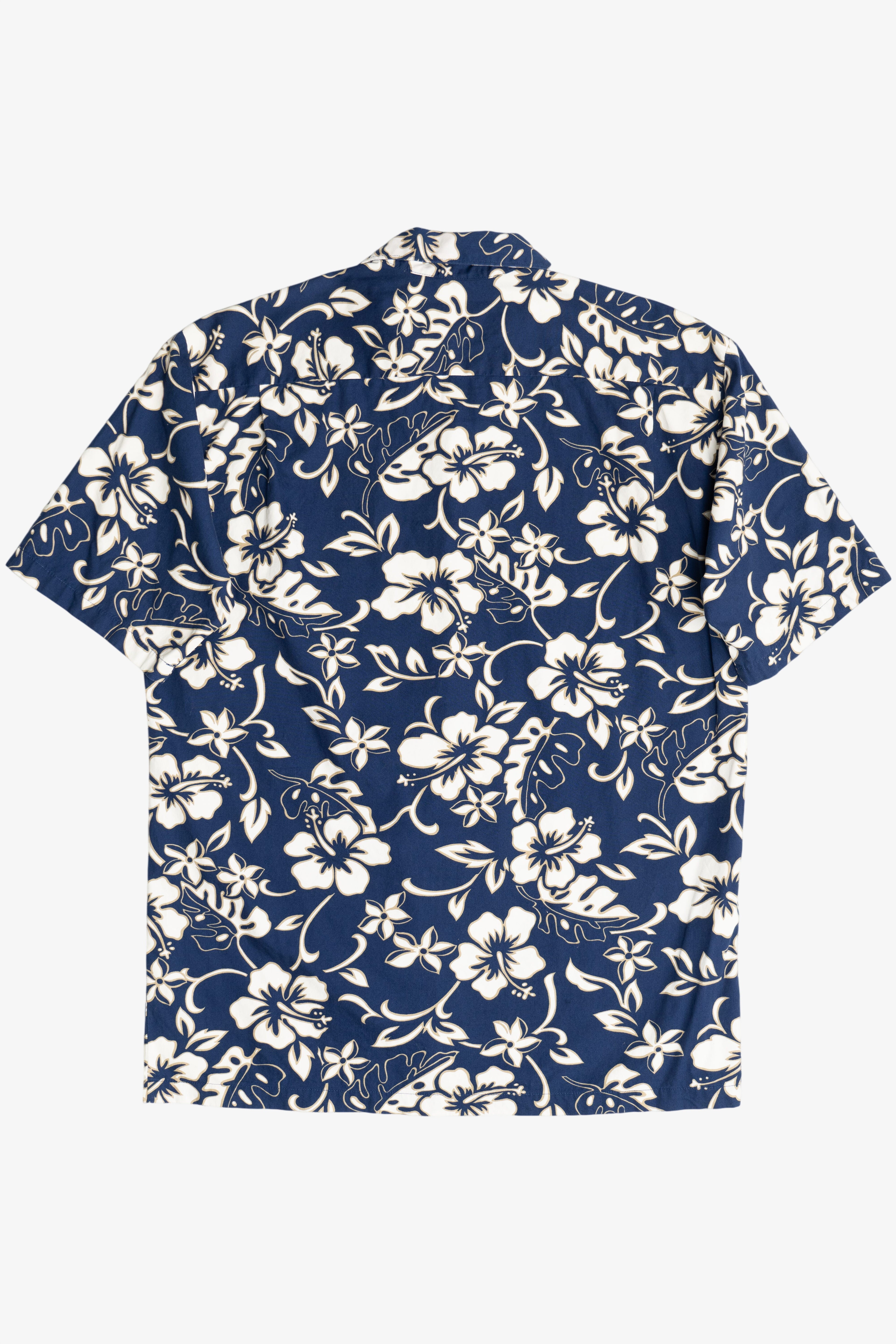 Vintage Hilo Hattie Navy Hibiscus Hawaiian Button Up Shirt (2000s)