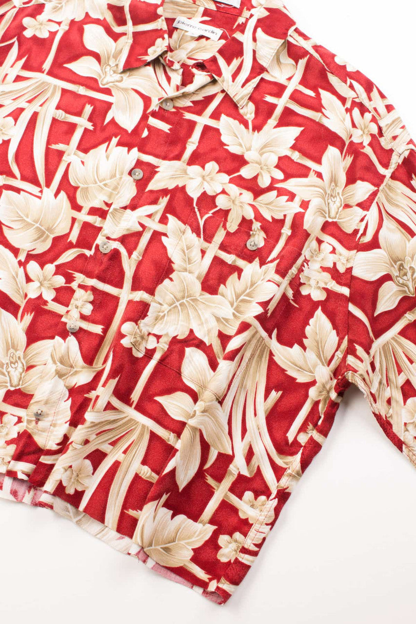 Cropped Raw Hem Bamboo Shoots Hawaiian Shirt