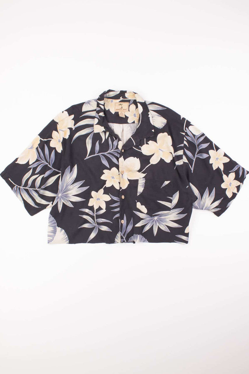 Silk Cropped Floral Hawaiian Shirt