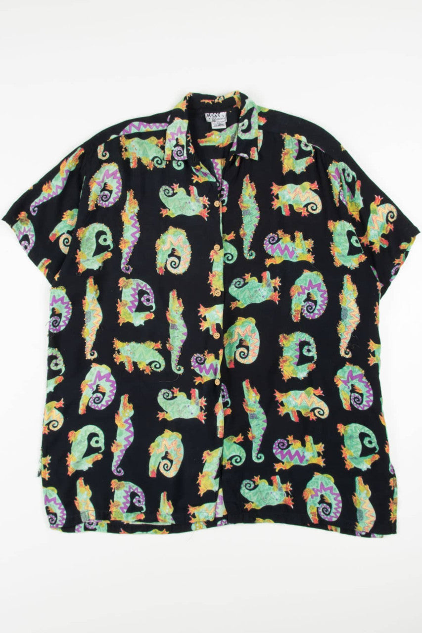 Vintage Beaded Alligator Hawaiian Shirt (1990s)