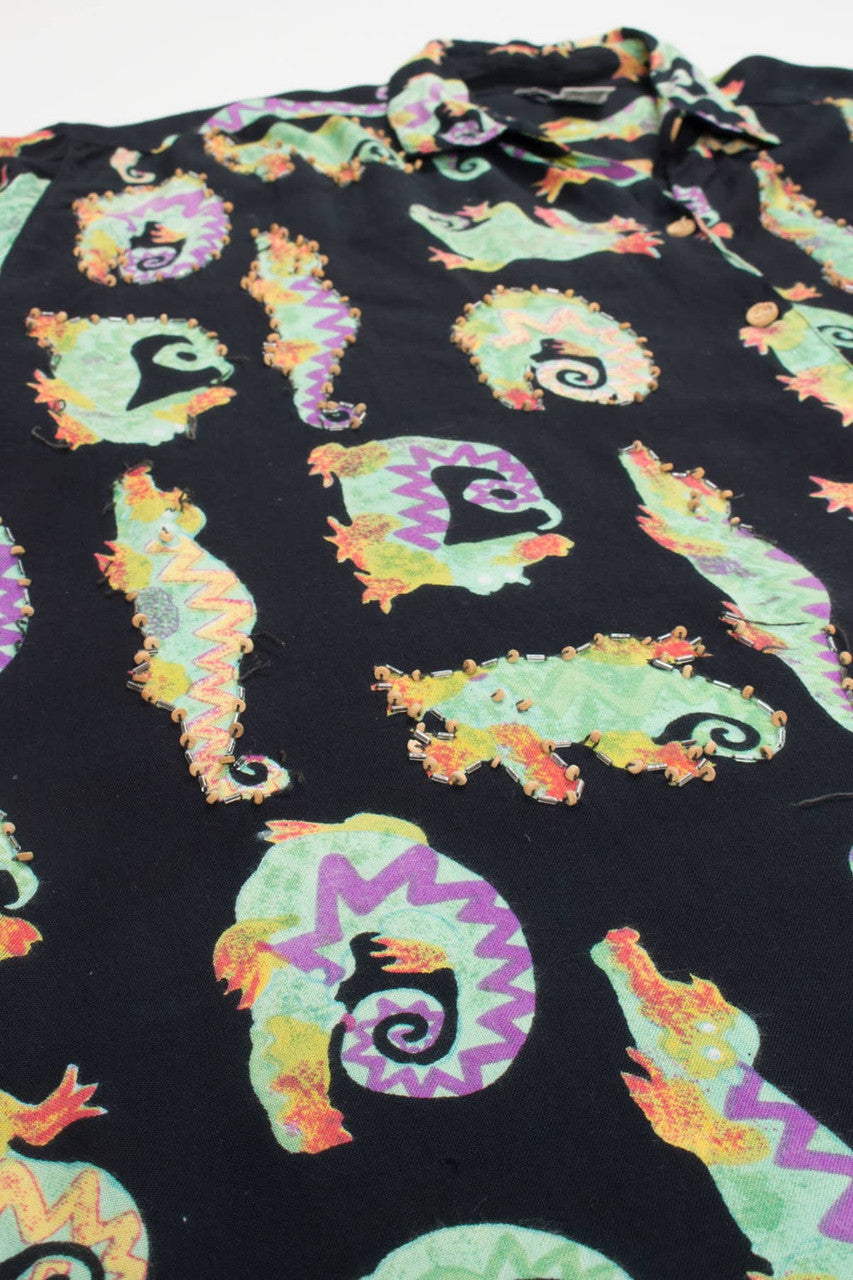 Vintage Beaded Alligator Hawaiian Shirt (1990s)