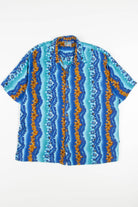 Blue Floral Striped Hawaiian Shirt (1990s)