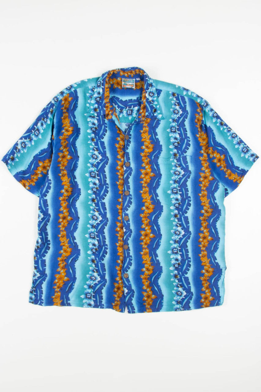 Blue Floral Striped Hawaiian Shirt (1990s)
