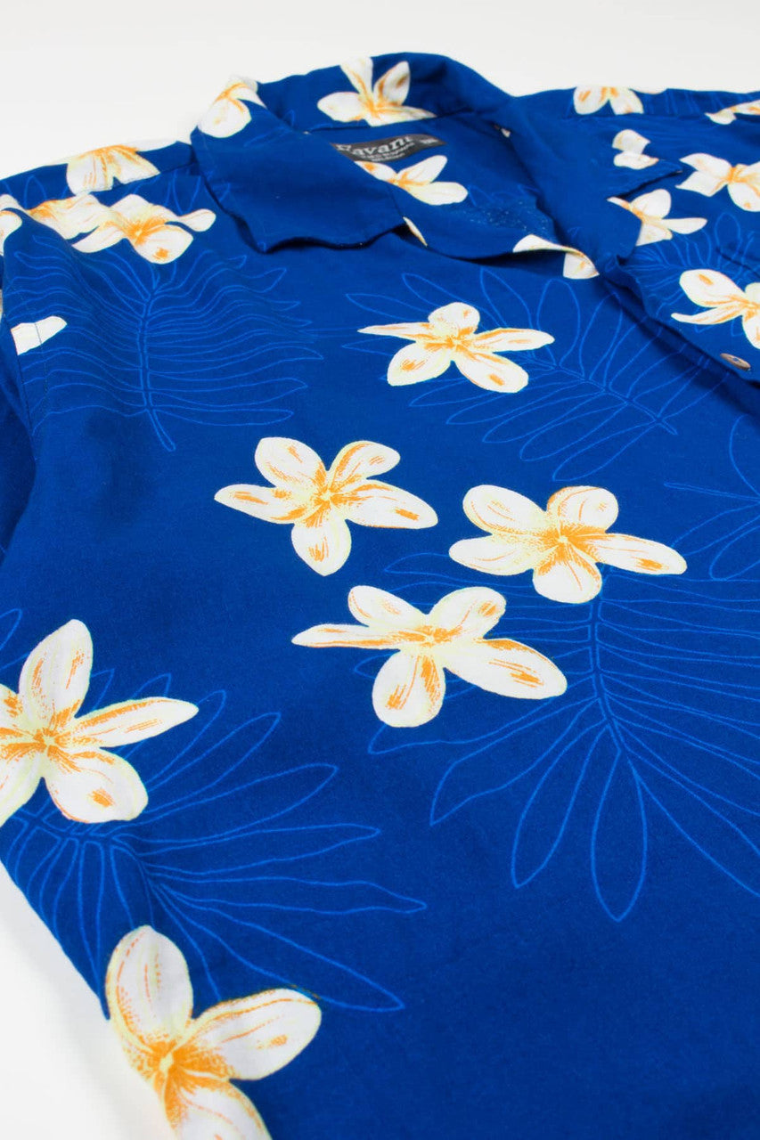 Vintage Blue Plumeria Hawaiian Shirt 2035
