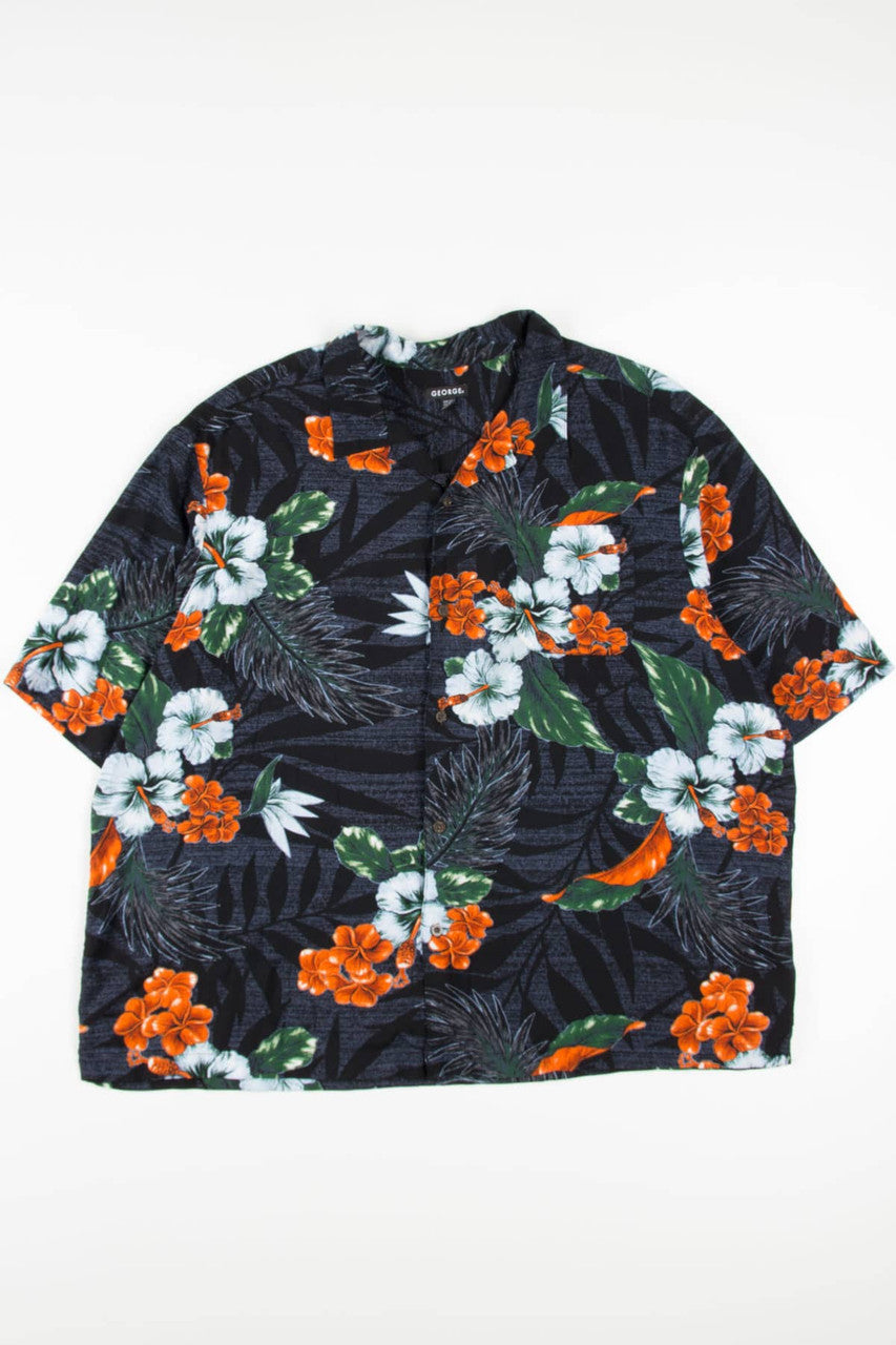 Vintage Black Hibiscus Hawaiian Shirt 2038