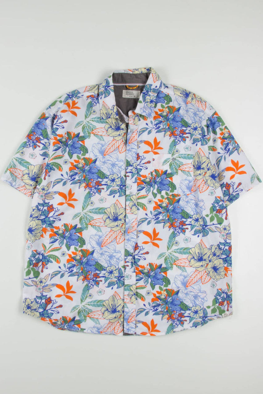 Floral Free Planet Hawaiian Button Up Shirt 2053