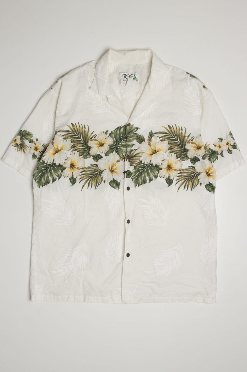 Vintage White Hibiscus Hawaiian Shirt 2069