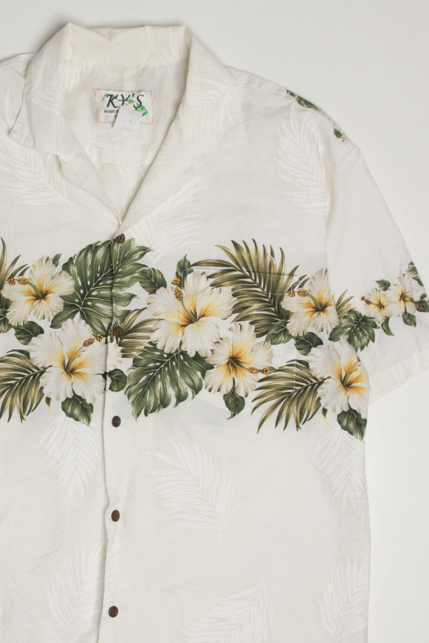 Vintage White Hibiscus Hawaiian Shirt 2069