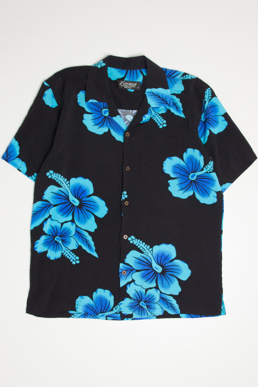 Vintage Black Giant Floral Print Hawaiian Shirt 2087