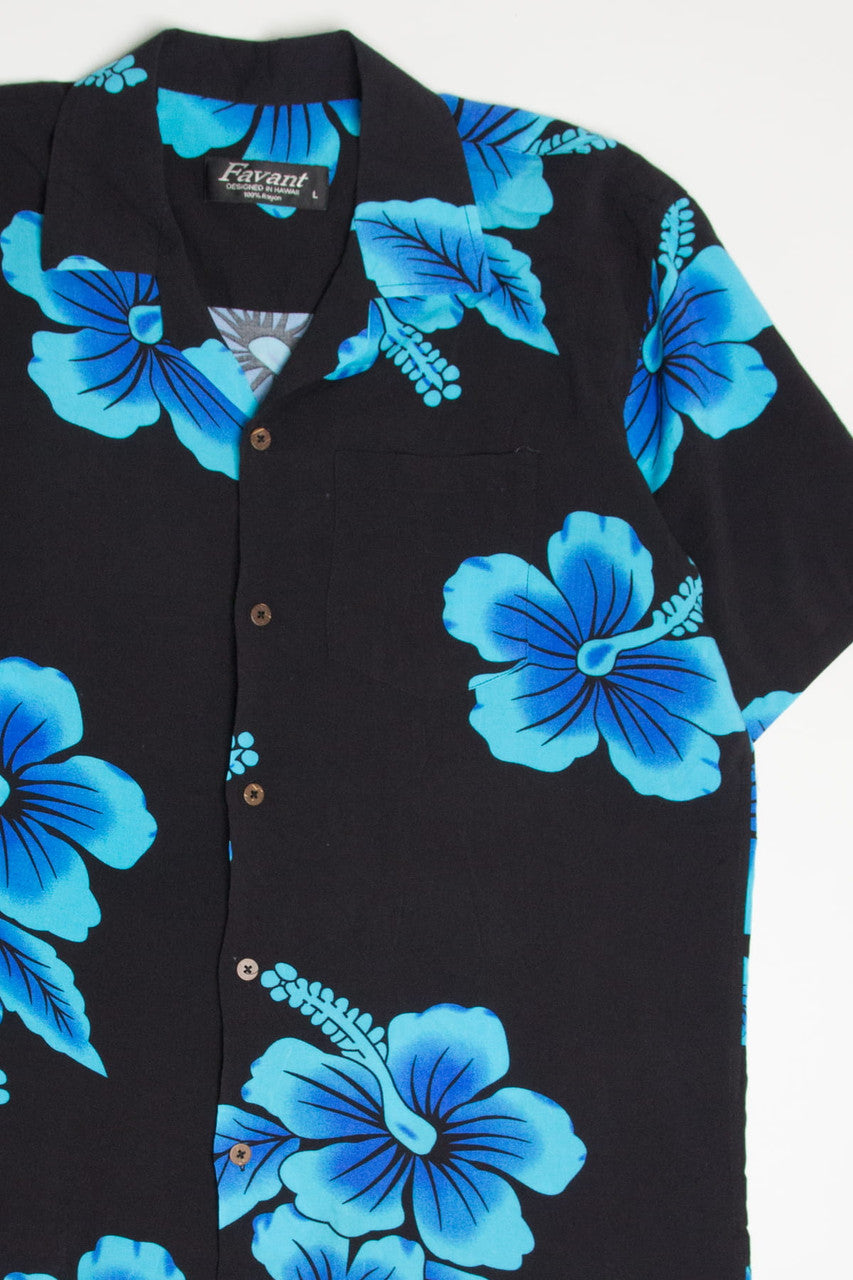 Vintage Black Giant Floral Print Hawaiian Shirt 2087