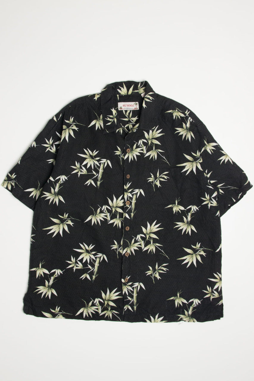 Black Bamboo Linen Blend Hawaiian Shirt 2117