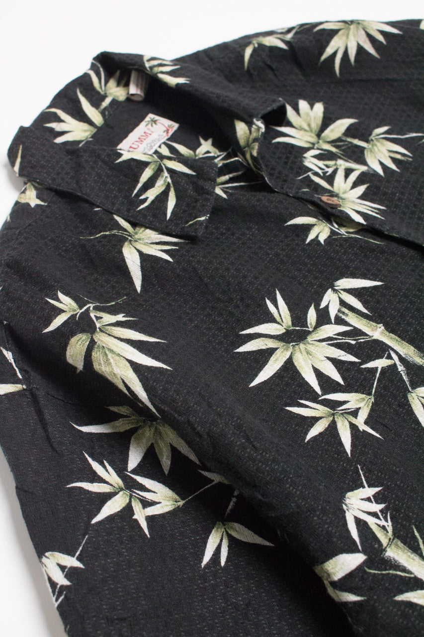 Black Bamboo Linen Blend Hawaiian Shirt 2117
