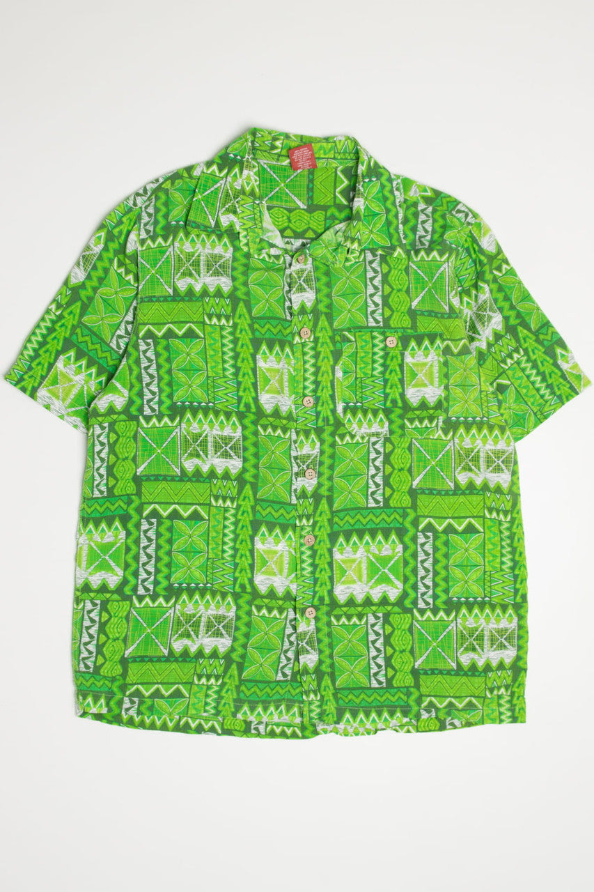 Green Tribal Blocks Hawaiian Shirt 2126