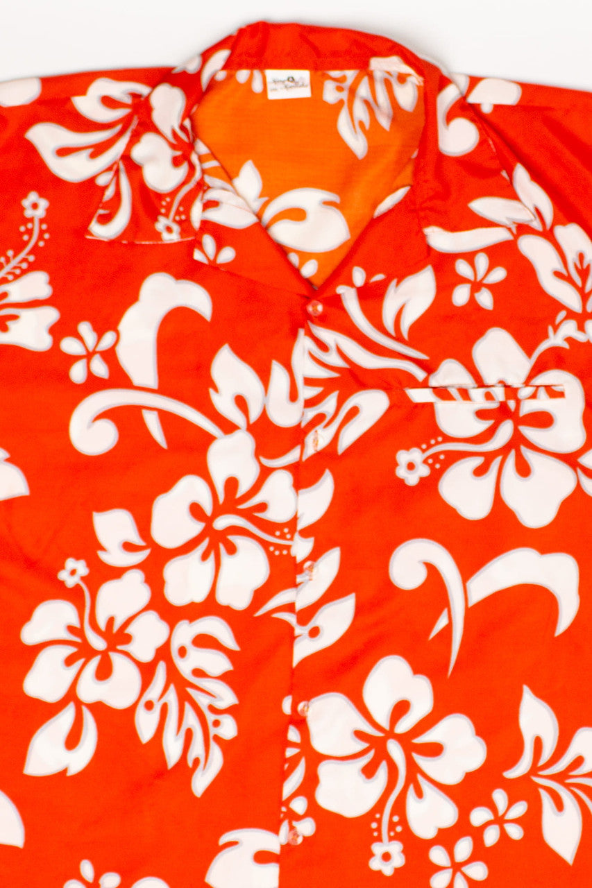 Orange Floral Print Hawaiian Shirt