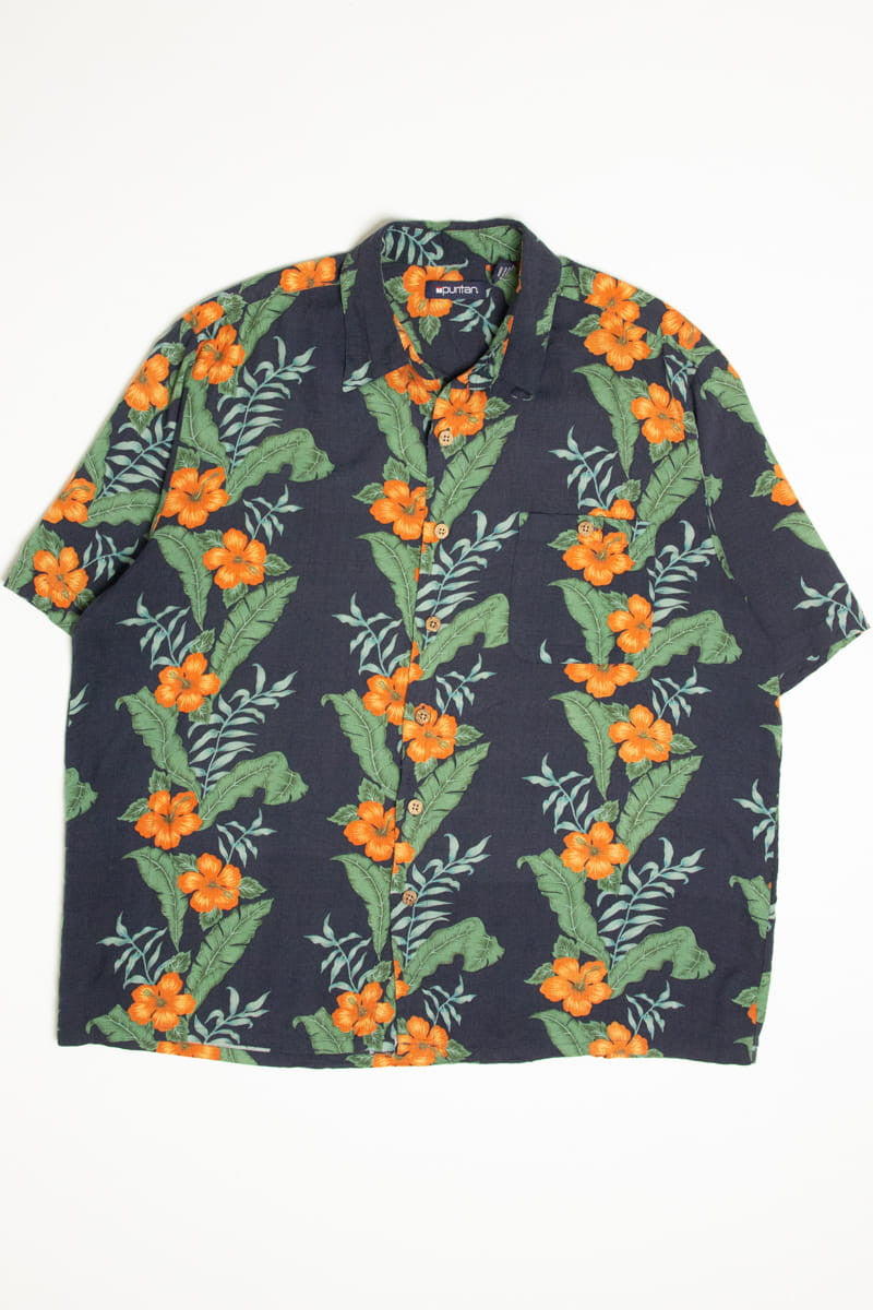 Puritan Orange Hibiscus Hawaiian Shirt