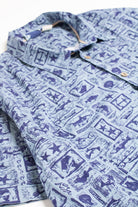 Vintage Blue Fishing Print Island Shores Hawaiian Shirt