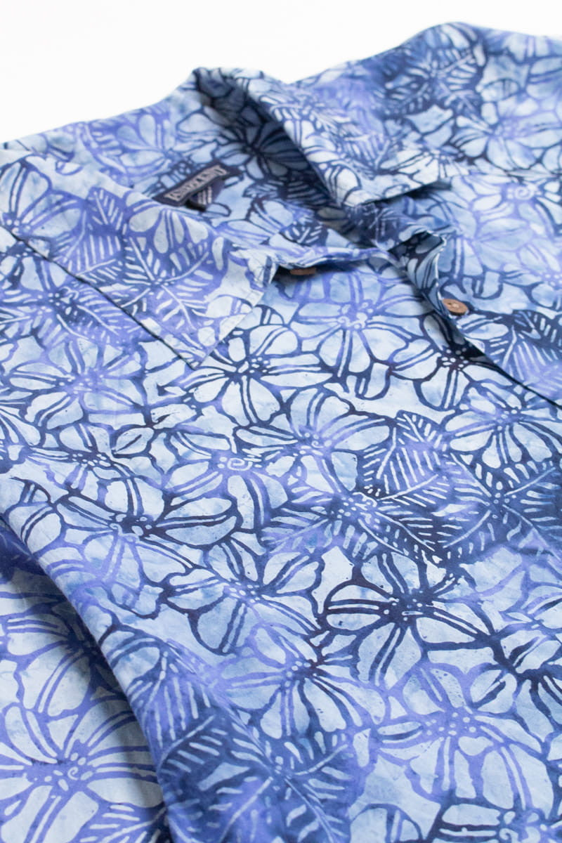 Lands' End Blue Tie Dye Hawaiian Shirt