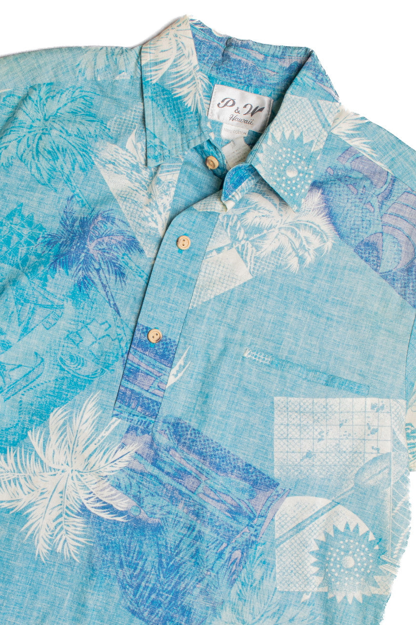 Light Blue Hawaiian Polo Shirt 2270